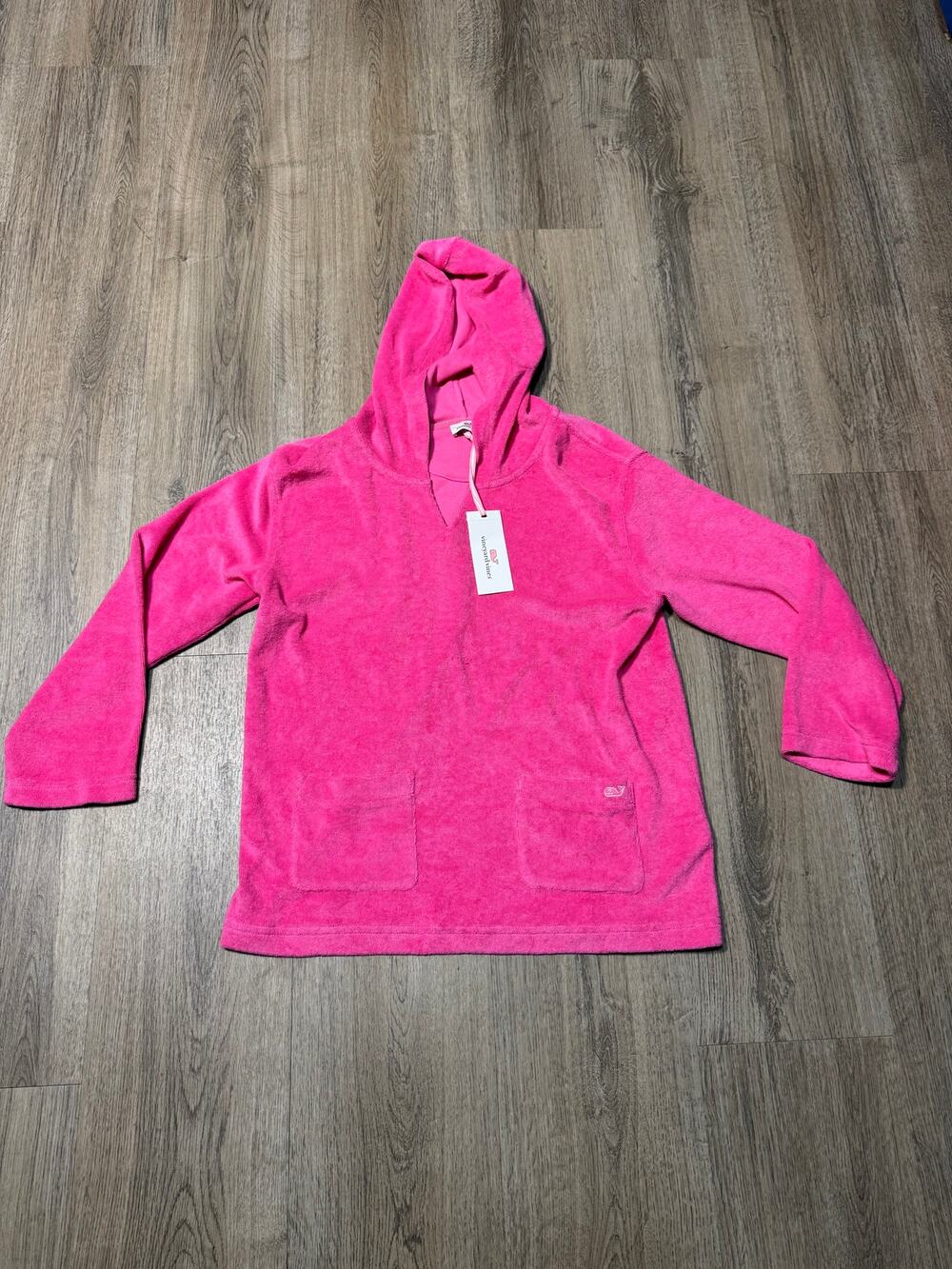 Vineyard Vines Girl's Hot Pink Terry Towel Hooded Sweatshirt